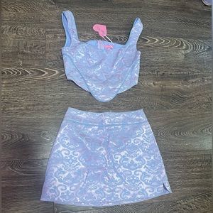 Lavender Brocade Crop Top & Skirt Set - Women's Two-Piece